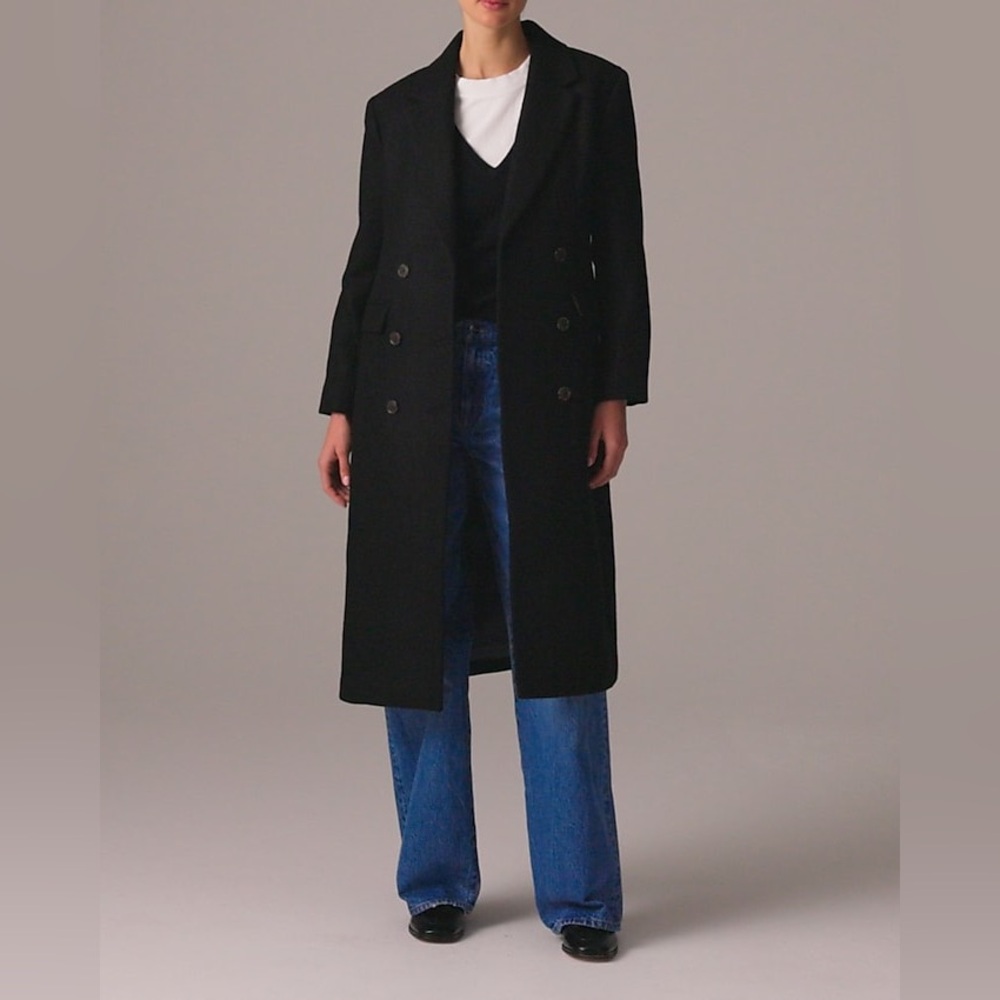 J Crew Palais Double Breasted Top Coat in Italian Wool Black Size 0 $450 CF618